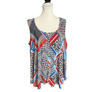 Style & Co Blouse Plus Size 3X Sleeveless Multicolor Geometric Design Swingy Top